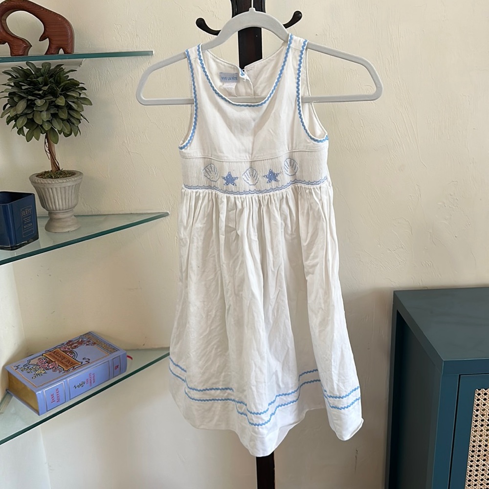 Vintage Vive La Fete Smocked Sailor Girls Dress Size 6X